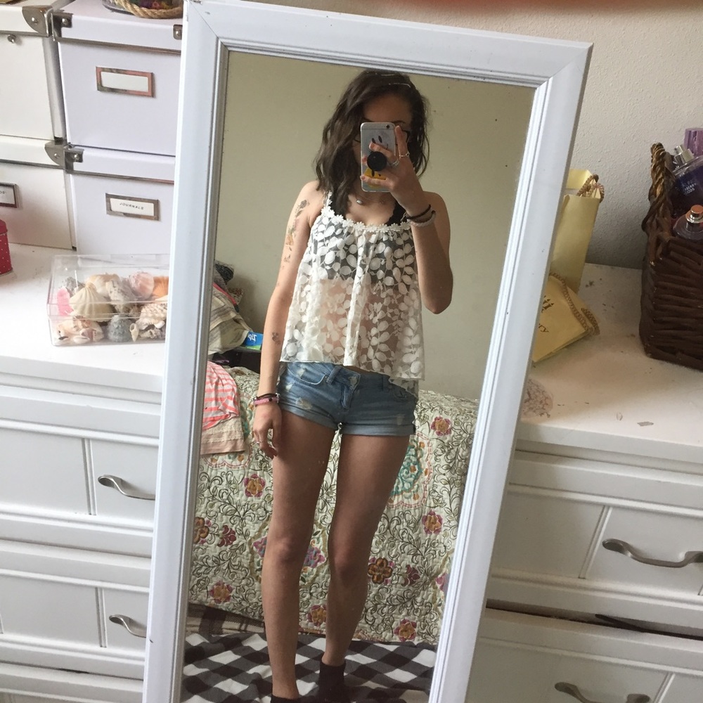Ivory floral lace tank top